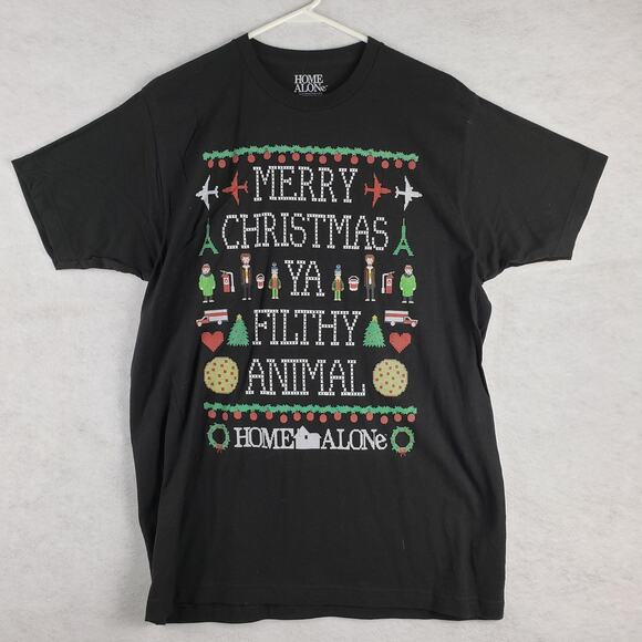 Home Alone Size L Merry Christmas Ya Filthy Animal Graphic Tee Black Colorful - Picture 1 of 6